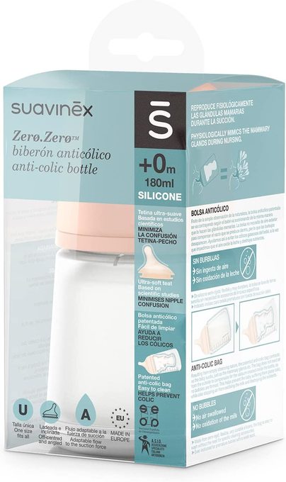 Biberón Suavinex Anticólicos Zero-Zero 180 ml.